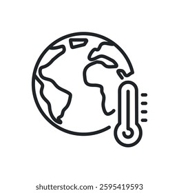 Global warming thin line icons. Perfect pixel on transparent background