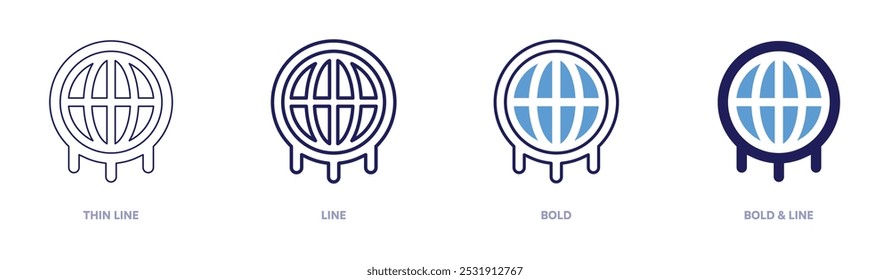 Ícone do ponto de virada do aquecimento global em 4 estilos diferentes. Linha fina, Linha, Negrito e Linha Negrito. Estilo duotônico. Traçado editável.