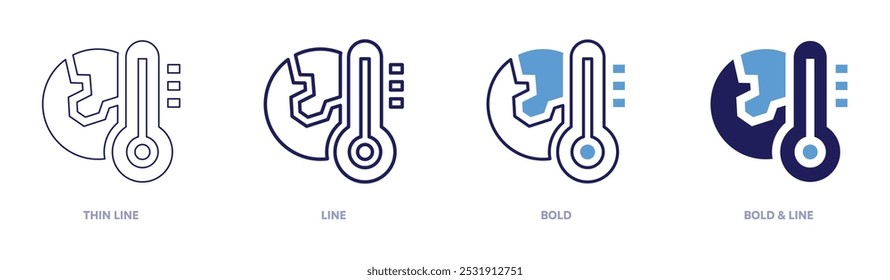 Global warming urban development icon in 4 different styles. Thin Line, Line, Bold, and Bold Line. Duotone style. Editable stroke.