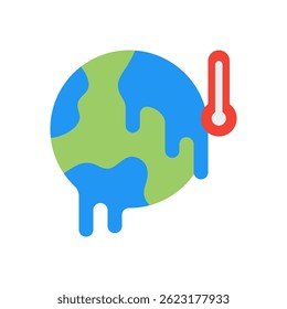 Global Warming Vector for Climate Crisis and Rising Temperatures. Melting earth illustration. Environmental change concept for awareness. Flat Icon