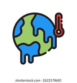 Global Warming Vector for Climate Crisis and Rising Temperatures. Melting earth illustration. Environmental change concept for awareness. Filled Line Icon