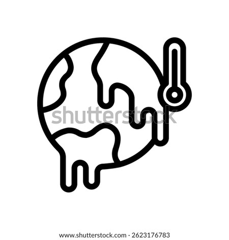 Global Warming Vector for Climate Crisis and Rising Temperatures. Melting earth illustration. Environmental change concept for awareness. Line Icon