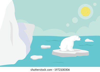 Global warming vector concept: Polar bear standing on the melting glacier