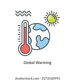 Ilustración de diseño de iconos de esquema rellenado por vector de calentamiento global. Símbolo ecológico sobre el fondo blanco Archivo EPS 10