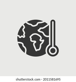 global warming vector icon earth and temperature thermometer