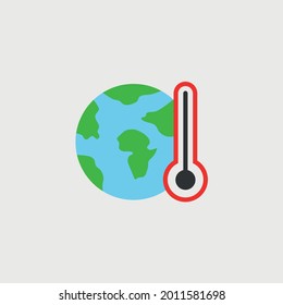 global warming vector icon earth and temperature thermometer