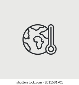 global warming vector icon earth and temperature thermometer