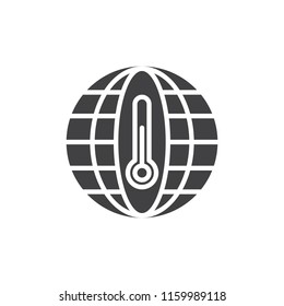 Global warming vector icon. filled flat sign for mobile concept and web design. Globe and thermometer simple solid icon. Symbol, logo illustration. Pixel perfect vector graphics