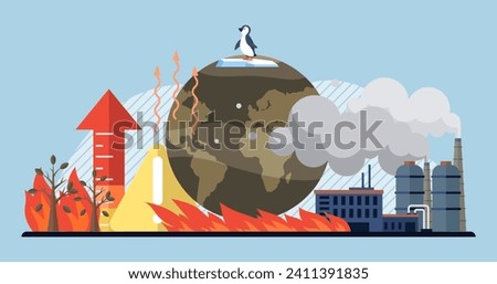 Global warming vector illustration. Carbon dioxide, harbinger climate change, whispers tales environmental unrest in air Global warming, unfolding drama, showcases battle between humanity