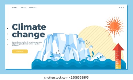 Ilustración vectorial del calentamiento global. Clima, planeta de pulso, aleteo bajo presión, contaminación atmosférica y desequilibrio Hilos ecológicos se deshacen en tapices de calentamiento global, consecuencia implacable