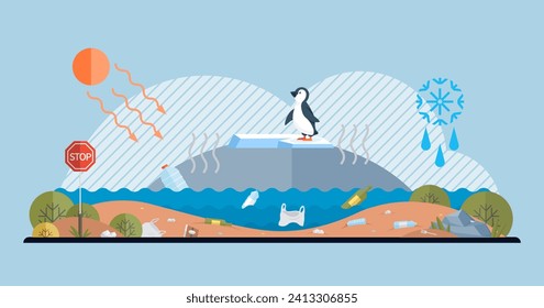 Ilustración del vector del calentamiento global. Conservación, gritos de unión contra la degradación ambiental, ecos en el ecosistema de cámaras El concepto de calentamiento global, espectro escalofriante, acosa sueños a los preocupados