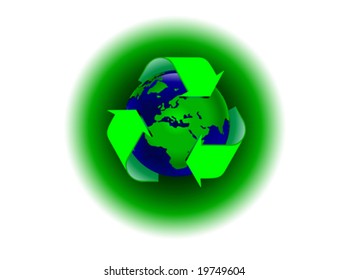 A global warming vector illustration with the earth surrounded by a recycling symbol