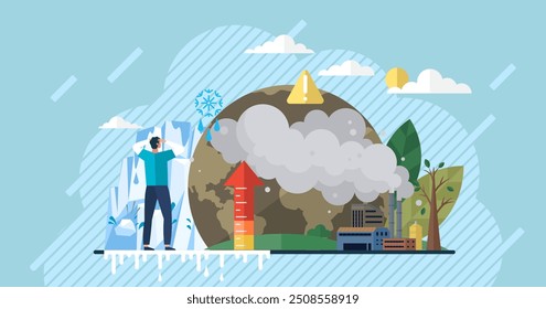 Global warming vector illustration. Ecology, sentinel environment, watches over unfolding drama global warming and climate unrest Environment bears witness to ballet temperature, dance choreographed