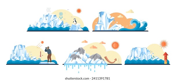 Ilustración del vector del calentamiento global. Problemas ambientales, nubes oscuras que se ciernen sobre el horizonte, ensombrecen el futuro de la ecologización Dióxido, atmósfera fantasma de acecho, narran historias de gases de efecto invernadero