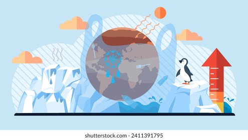 Global warming vector illustration. Environmental damage, scars left by human activities, paint grim picture in canvas climate change Environmental problems, dark clouds looming over horizon, cast