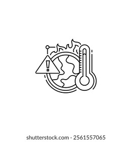 Global Warming Warning Line Icon. linear style sign for mobile concept and web design. Outline vector icon.