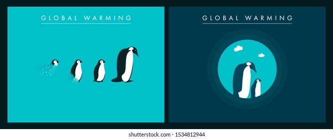 Global Warming-Penguins Disappearing concept - Vector