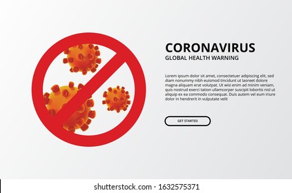 Global warning health of coronavirus 2019 nCoV. Pandemic wuhan disease illustration concept with warning sign.