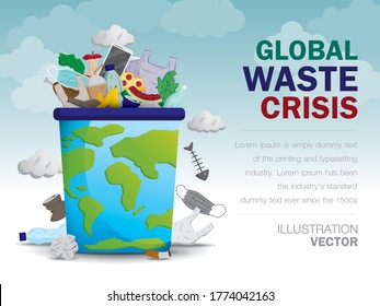 Global waste crisis illustration vector.