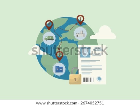 Global Waste Tracking Network GPS Location Management System. Global waste tracking network. International environmental management. Hazardous waste manifest. Flat style. Vector illustration