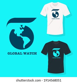 Global watch with earth watched over T shirt clothing fashion design