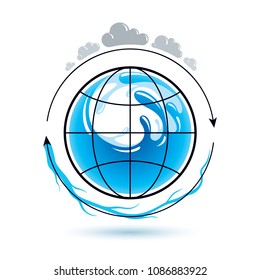 Global water circulation vector logo for use as marketing design symbol. Human and nature harmony concept. 