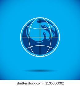 Global water circulation vector logo for use as marketing design symbol. Living in harmony with nature concept.