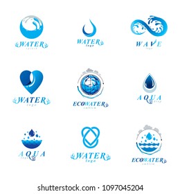 Global water circulation vector logotype for use in spa and resort organizations. Human and nature coexistence concept.