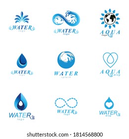 Global water circulation vector symbol for use in mineral water advertising. Alternative medicine concept.