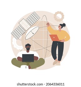 Global web connection abstract concept vector illustration. Global network communication, satellite connection system, internet, GPS technology, social media, fast data transfer abstract metaphor.