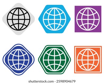 Global and web icons. Website and network icons. Colorful global symbols. set of abstract globe