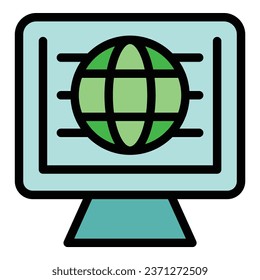 Global web page icon outline vector. Server system. Online security color flat