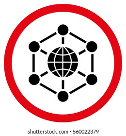 Global Web vector bicolor rounded icon. Image style is a flat icon symbol inside a circle, intensive red and black colors, white background.