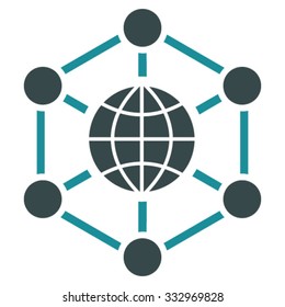 Global Web vector icon. Style is bicolor flat symbol, soft blue colors, rounded angles, white background.