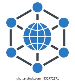 Global Web vector icon. Style is bicolor flat symbol, smooth blue colors, rounded angles, white background.