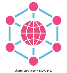 Global Web vector icon. Style is bicolor flat symbol, pink and blue colors, rounded angles, white background.