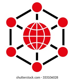 Global Web vector icon. Style is bicolor flat symbol, intensive red and black colors, rounded angles, white background.