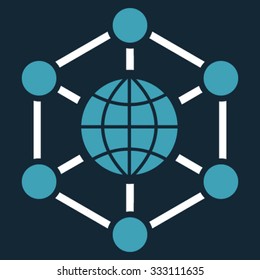 Global Web vector icon. Style is bicolor flat symbol, blue and white colors, rounded angles, dark blue background.