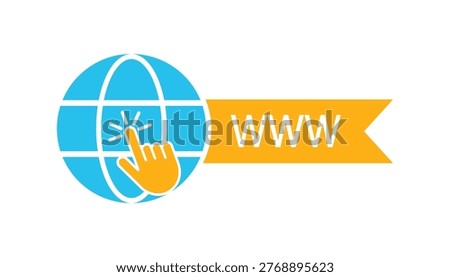 Global Website Domain and World Wide Web Click Interface Icon with Ribbon Banner