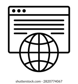 Global website internet browser concept icon linear style with internet connection technology interface information computing communication connectivity browsing worldwideweb webdesign