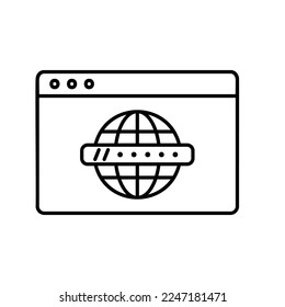 Global website internet browser icon for surfing internet with address bar in black outline style