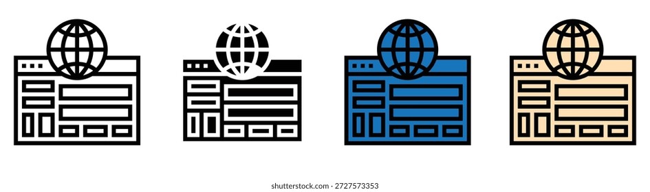 Global website and internet browser icon set for worldwide web access and online services
