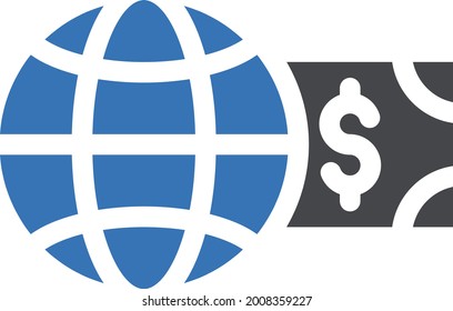 global with white background. global is a symbol of banking .glyph colour icon.