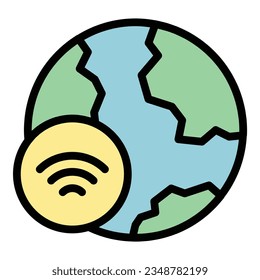 Global wifi icon outline vector. Computer video. Stay home color flat