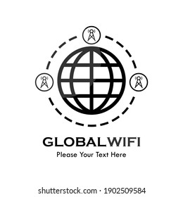 Global wifi logo template illustration. there are earth with tower