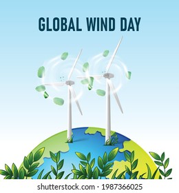 Global Wind Day. earth globe and wind. flyer, banner