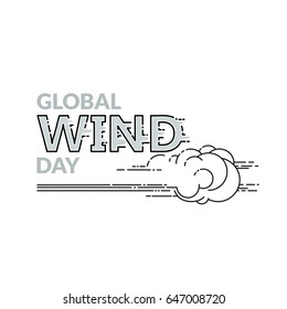 Global Wind day emblem isolated on white background. Linear wind, cloud  and  word. 15 june world ecology holiday. Event label, greeting card, decoration graphic element. Vector illustration.