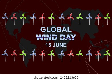 Global Wind Day Illustration on June 15 with Earth Globe and Winds Turbines.vector template.