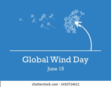 Global Wind Day vector. Dandelion in the wind vector. Dandelion silhouette. White dandelion on a blue background. Important day