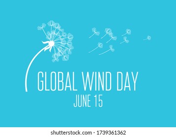 Global Wind Day vector. Dandelion in the wind vector. Dandelion silhouette vector. White dandelion on a blue background. Wind Day Poster, June 15. Important day